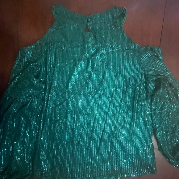 NWOT Blanches Sequin Top Long Sleeve Crew Tunic open shoulder Top - Picture 13 of 13